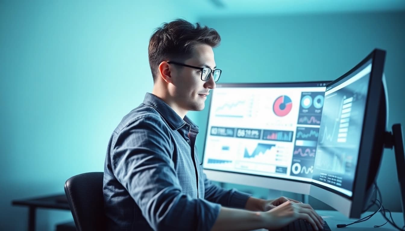 Visualisierung des SEO-Rankings mit einem Grafiker, der an Websites arbeitet.