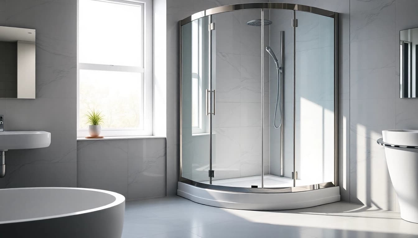 Moderne duschkabine 100x100 in stilvollem Badezimmer mit eleganten Fliesen und natürlichem Licht.