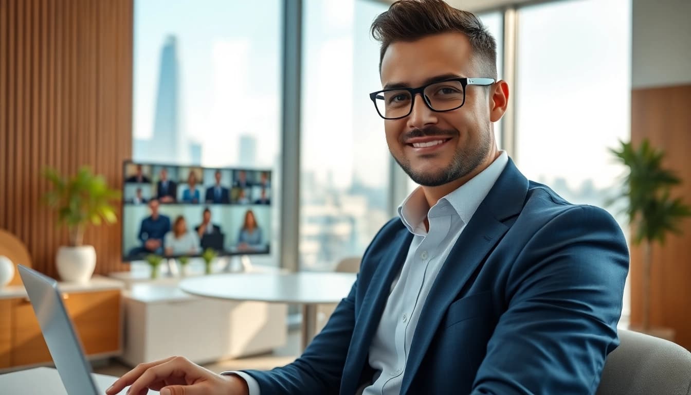 Headhunter Schweiz im modernen Büro mit professionellem Augenmerk auf virtuelle Meetings
