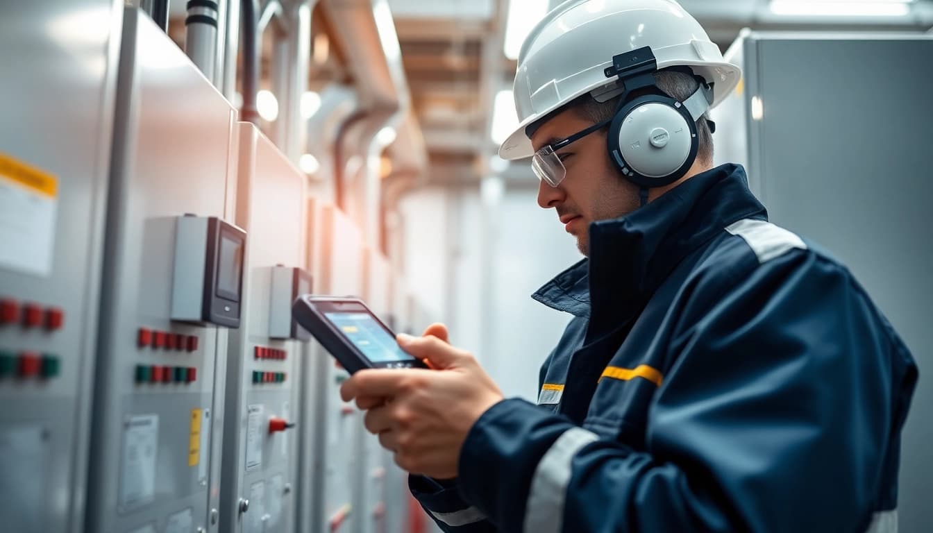 Technician conducting a DGUV V3 Prüfung to ensure safety in electrical equipment inspections.