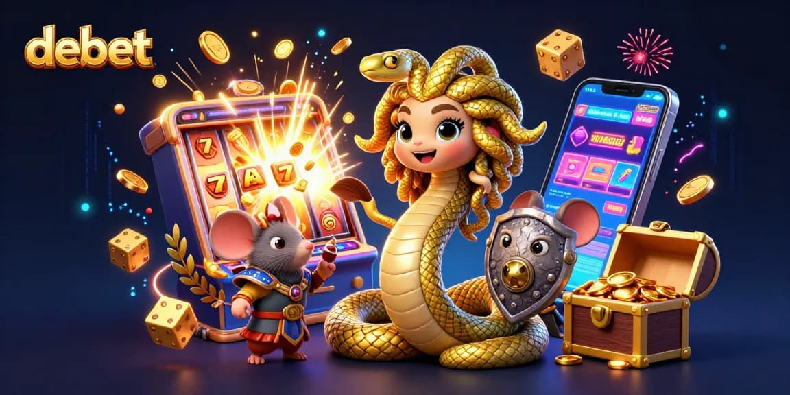 Experience the vibrant debet casino scene with Medusa, dice, and a slot machine bursting with rewards!
