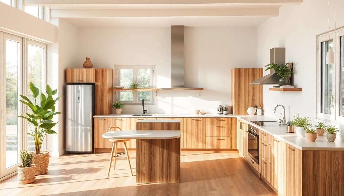 Inspirierende Wohnküche nach einer Hausrenovierung mit modernen Akzenten und natürlichem Licht.