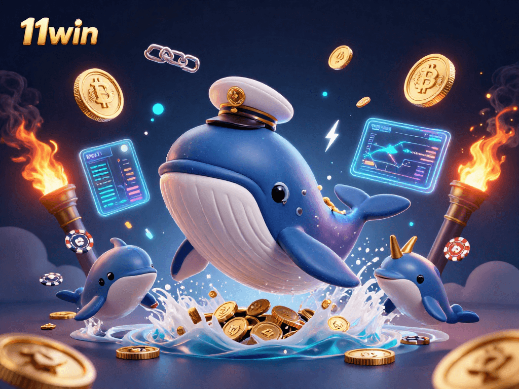 Experience thrilling wins at 11win with a vibrant 3D scene showcasing unique characters and gambling elements.