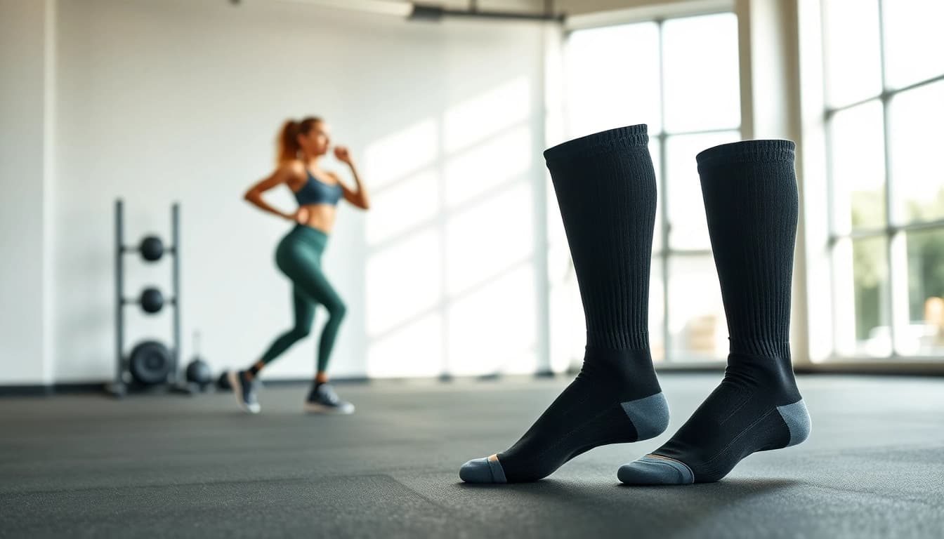Tragen Sie Kompressionssocken für verbesserte Durchblutung und sportliche Leistung während des Trainings.