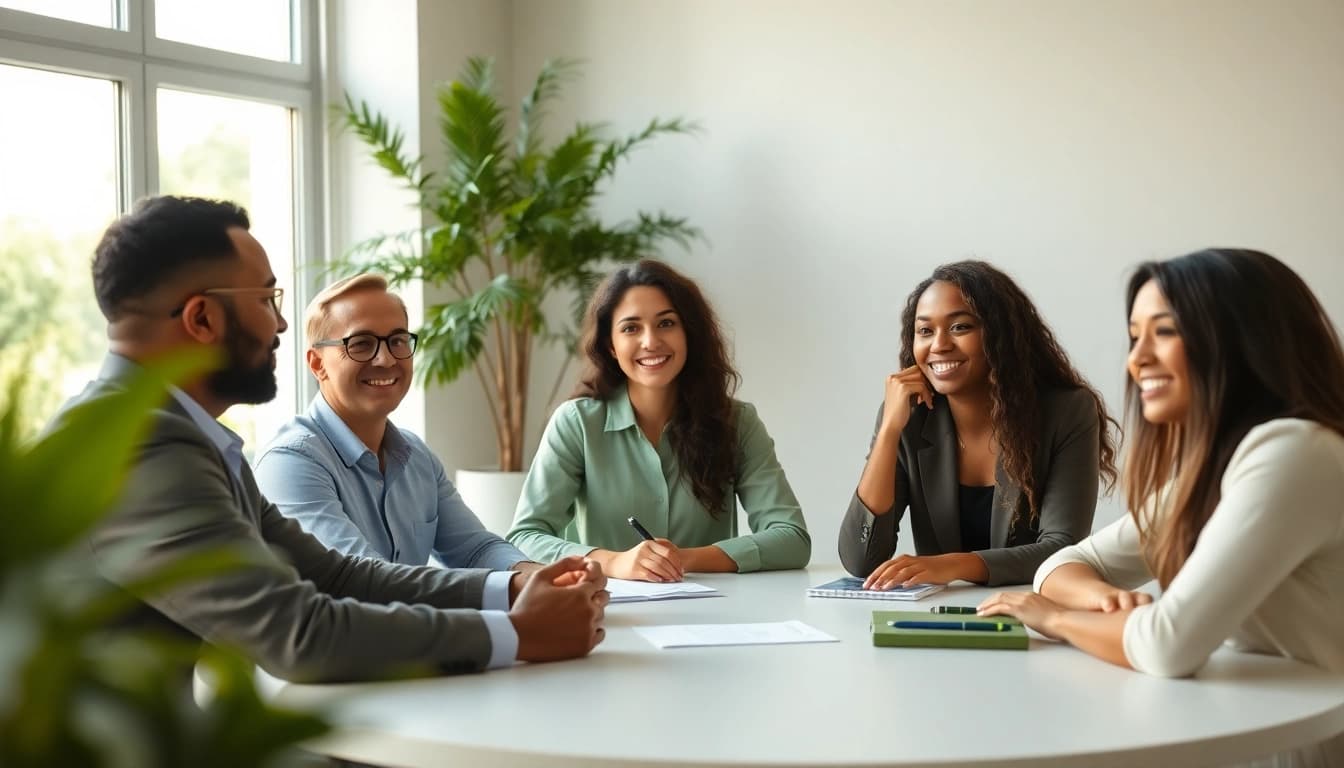 Fostering emotional wellbeing through collaboration in a peaceful office environment.