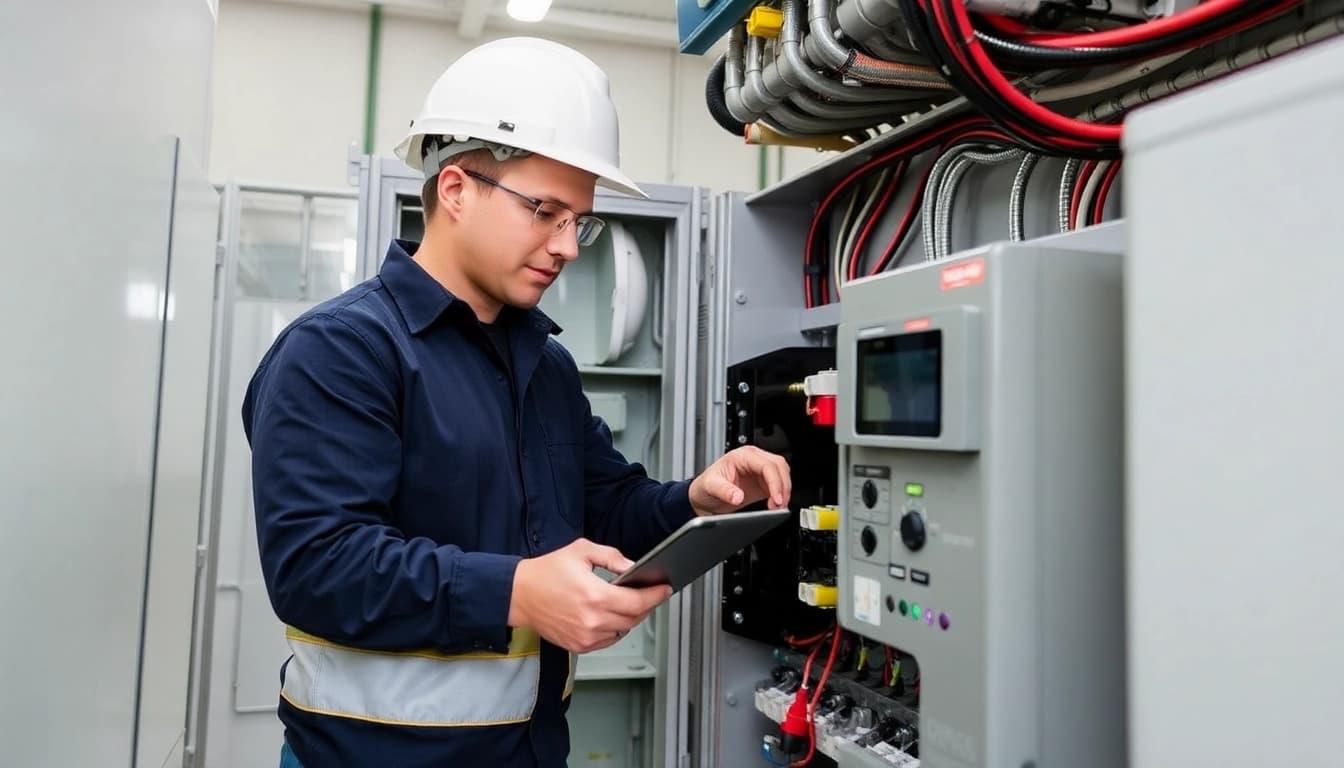 Technician conducts a DGUV V3 Prüfung to ensure safety of electrical equipment in a professional setting.