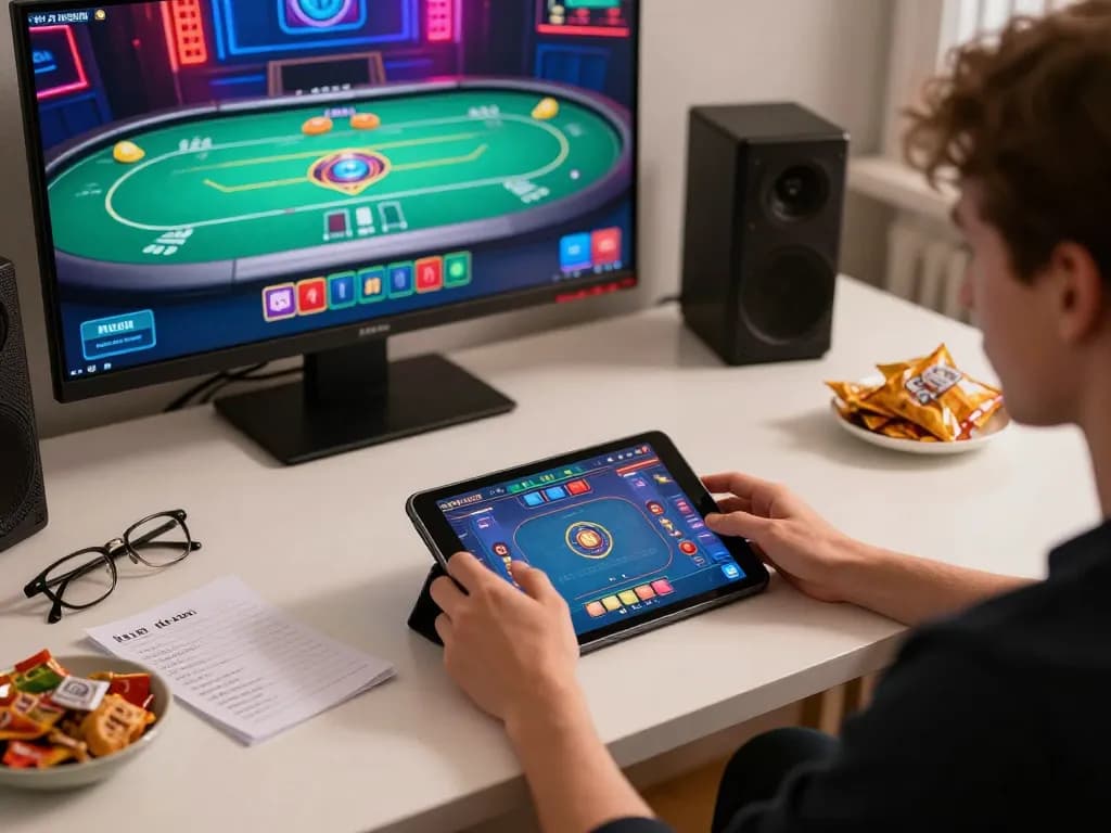 Enjoy to play 68 Game Bài on tablet in cozy home setting with strategic gaming notes.