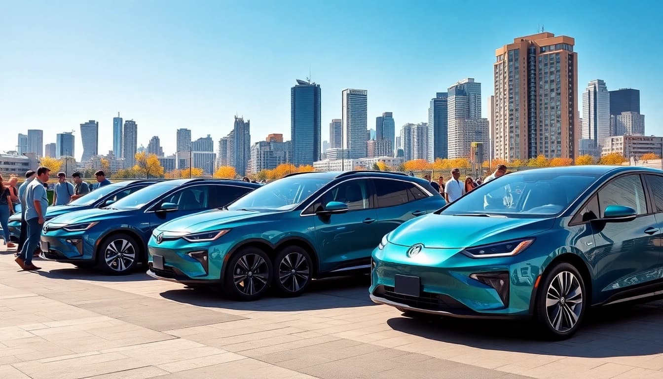 Elektroautos displayed in an urban setting, highlighting modern design and technology.