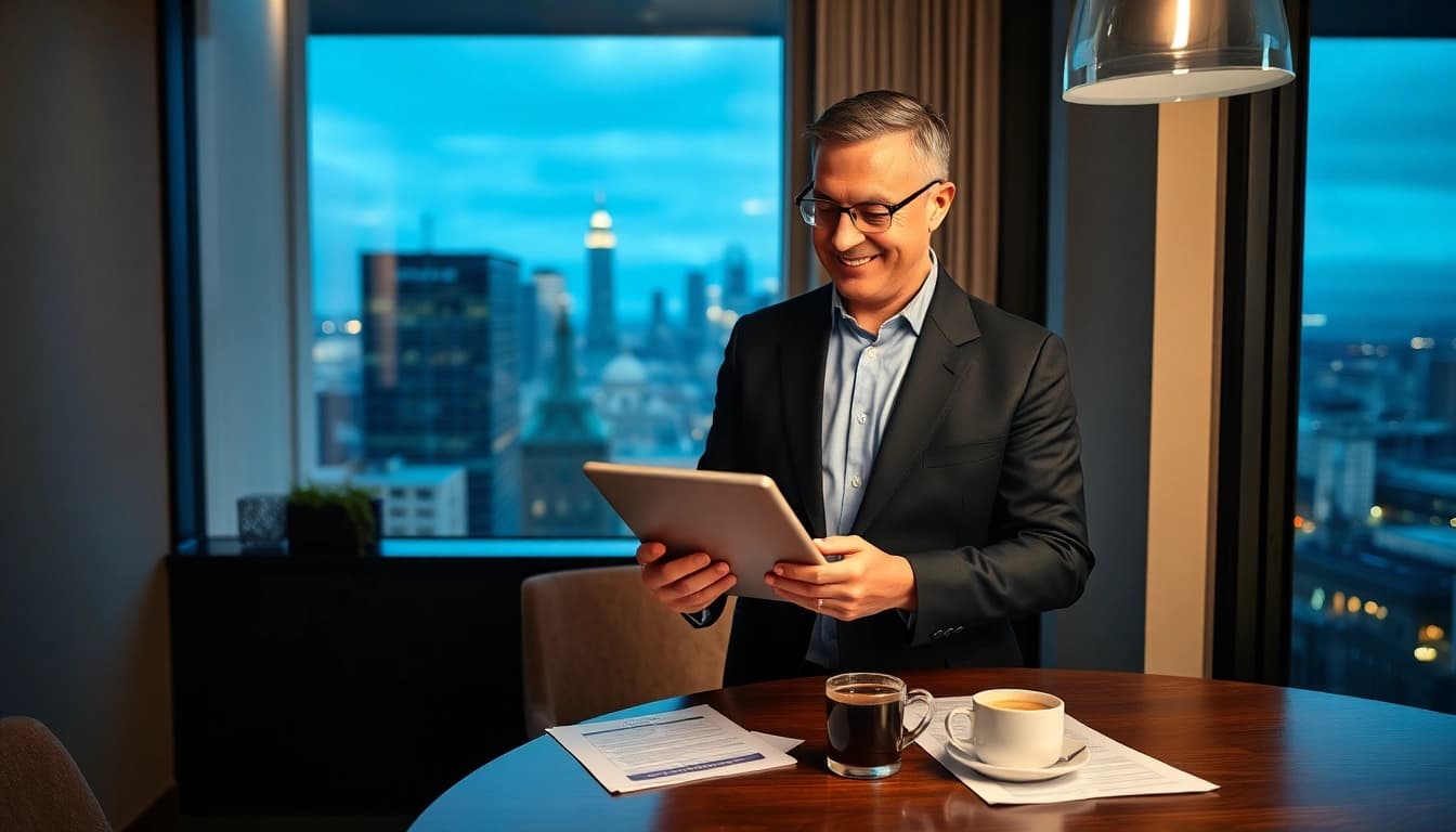 Headhunter Frankfurt inspiriert durch professionelles Büro mit Skyline-Blick.
