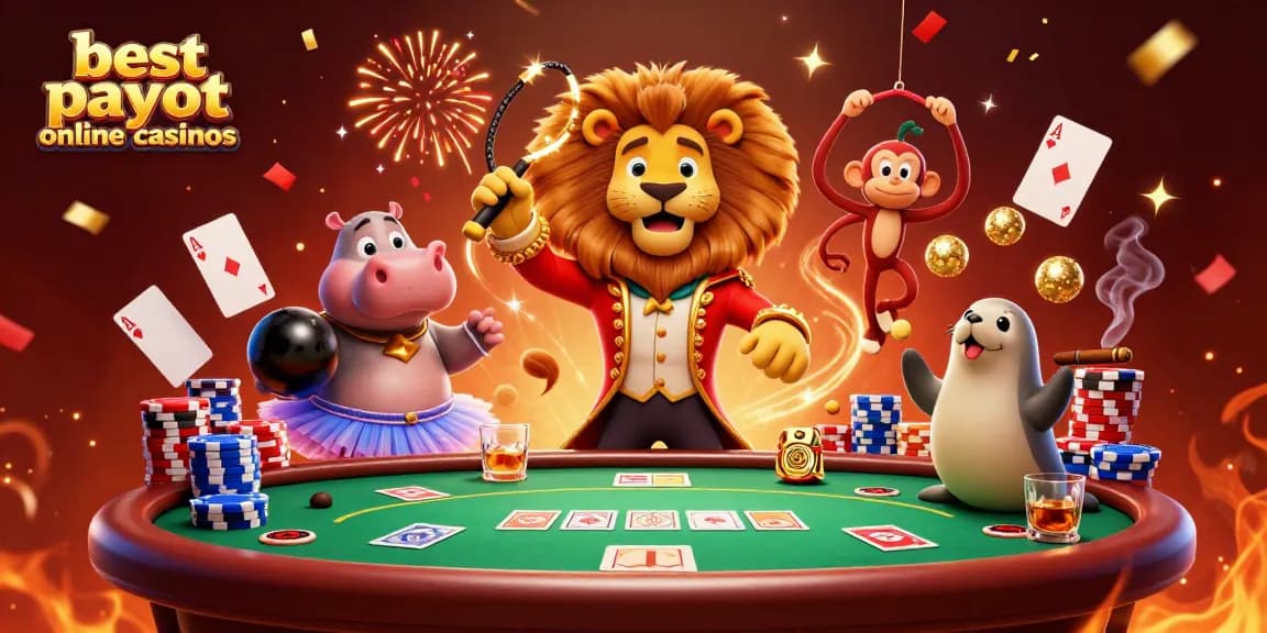 Experience the thrill with the best payout online casinos, featuring dynamic casino characters amidst vibrant gaming elements.