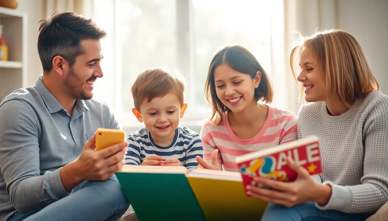 Kindererziehung in positiver Interaktion zwischen Eltern und Kind während eines Spiels oder Lernens.