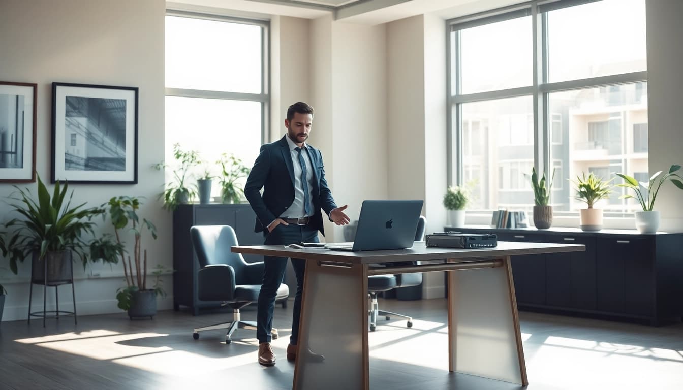 Headhunter arbeitet konzentriert an seinem Schreibtisch in einem modernen Büro.