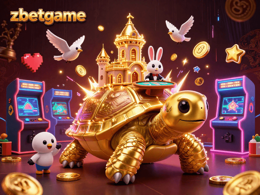 Experience the excitement of zbetgame with a stunning golden tortoise casino illustration highlighting dynamic gaming elements.