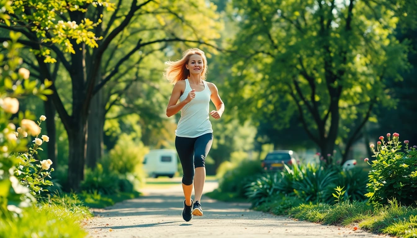Fitte Person joggt im Park und symbolisiert gesunden Gewichtsverlust.
