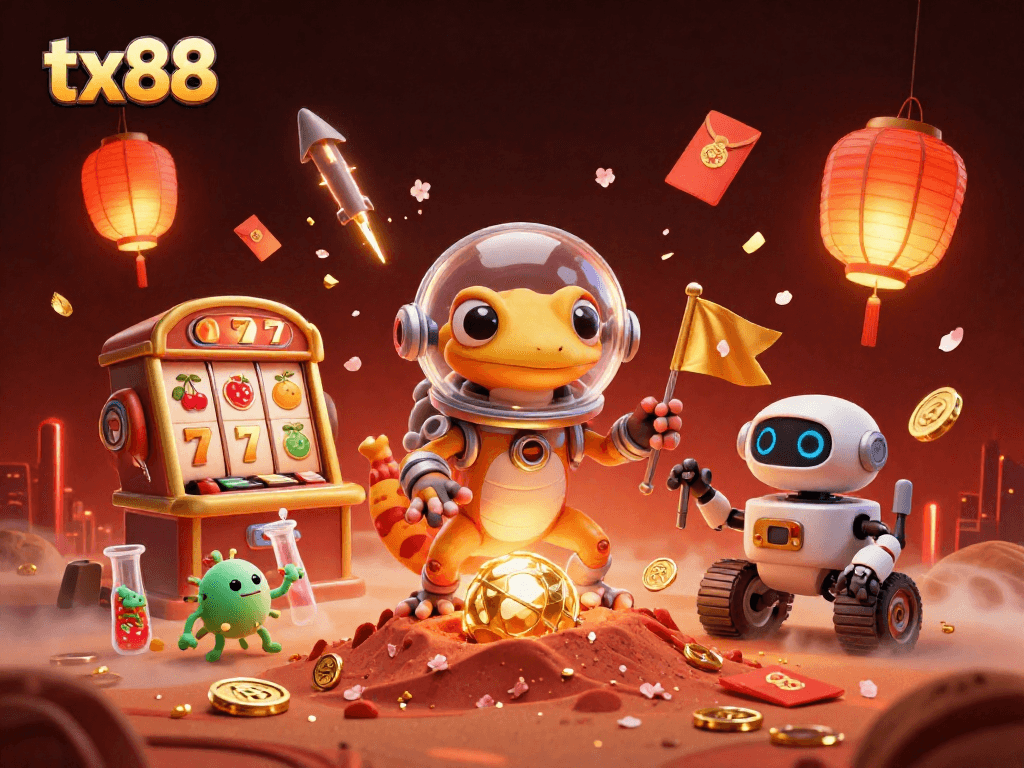 Experience excitement at tx88 with a Martian gecko and golden casino scene.