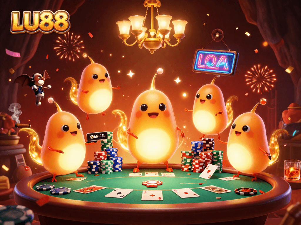 Experience thrilling gameplay at LU88, showcasing vibrant poker scenes with bioluminescent details.