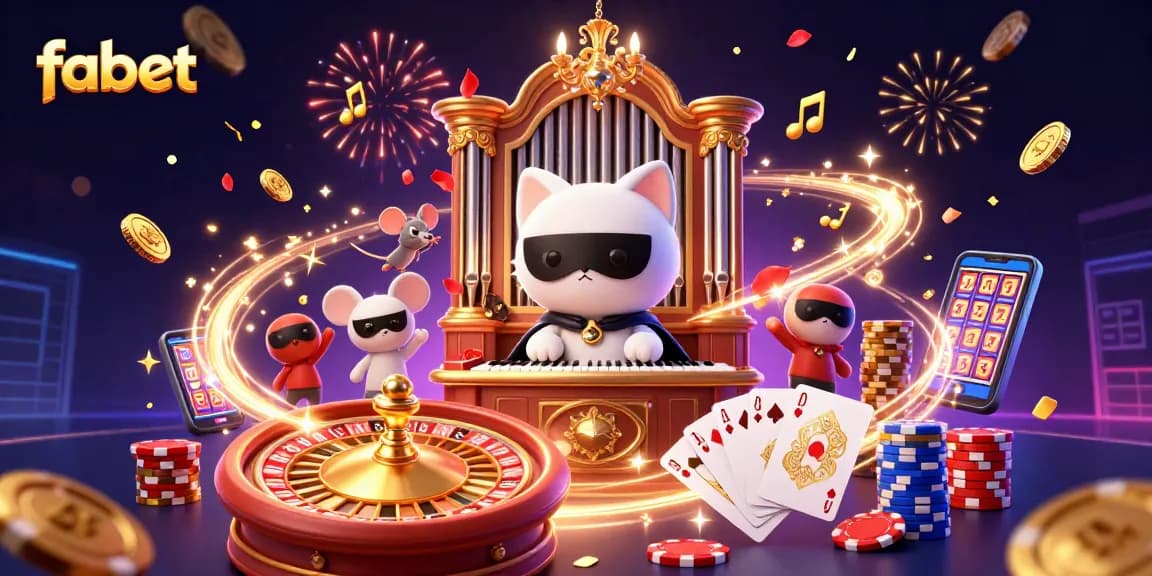 Experience thrilling gaming at fabet with 3D characters and casino elements in a dynamic scene.