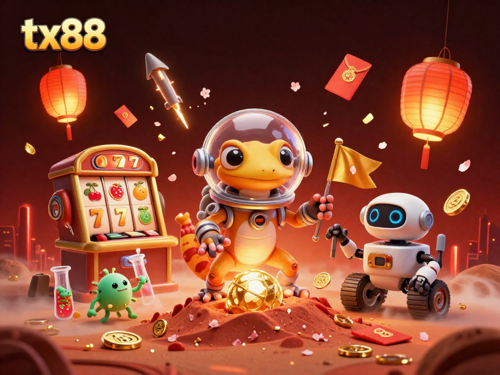 Experience excitement at tx88 with a Martian gecko and golden casino scene.