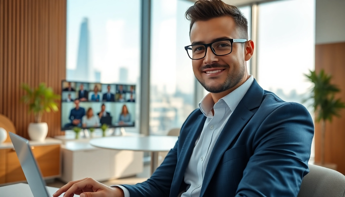 Headhunter Schweiz im modernen Büro mit professionellem Augenmerk auf virtuelle Meetings