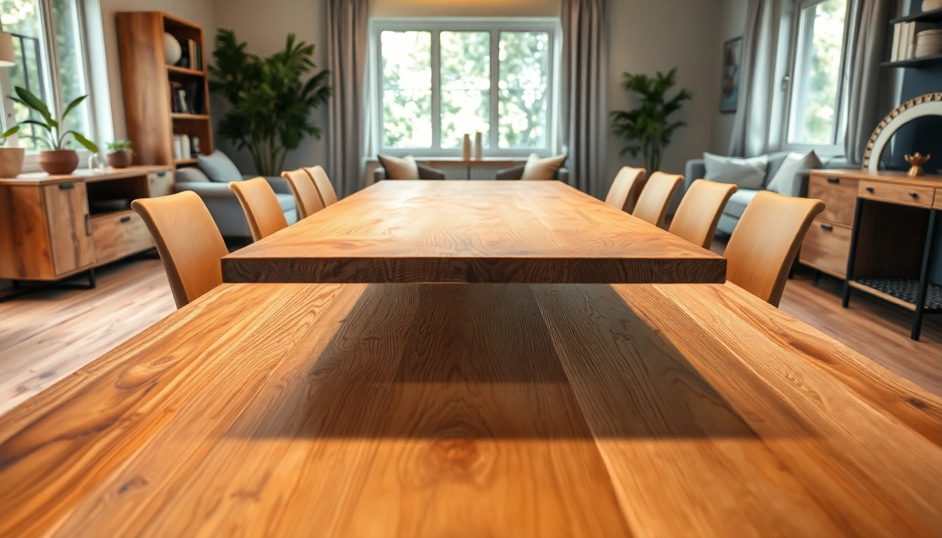 Massiver Eiche Esstisch mit Baumkante in einem modern eingerichteten Esszimmer.