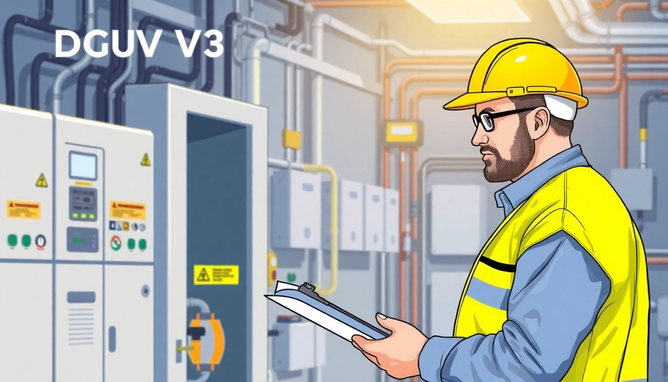 Inspecting electrical safety during a DGUV V3 Prüfung of various devices and tools by a qualified technician.
