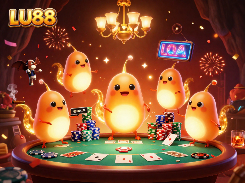 Experience thrilling gameplay at LU88, showcasing vibrant poker scenes with bioluminescent details.