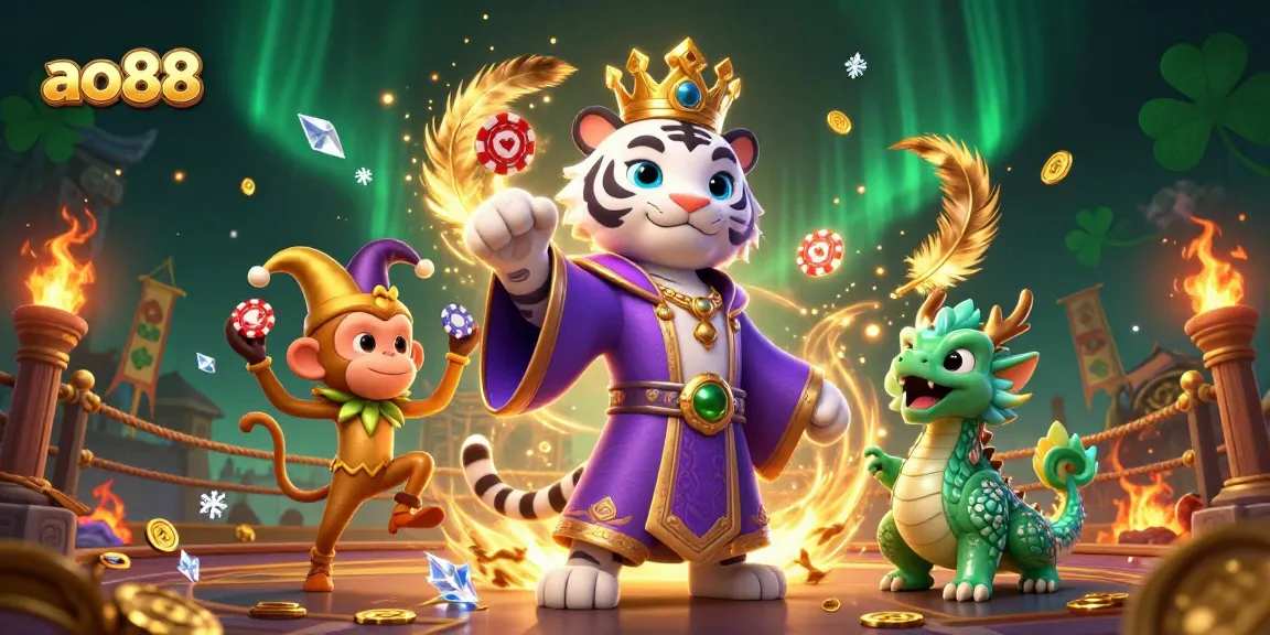 Engage with ao88 in a vibrant casino scene, featuring unique characters and dynamic gaming elements.