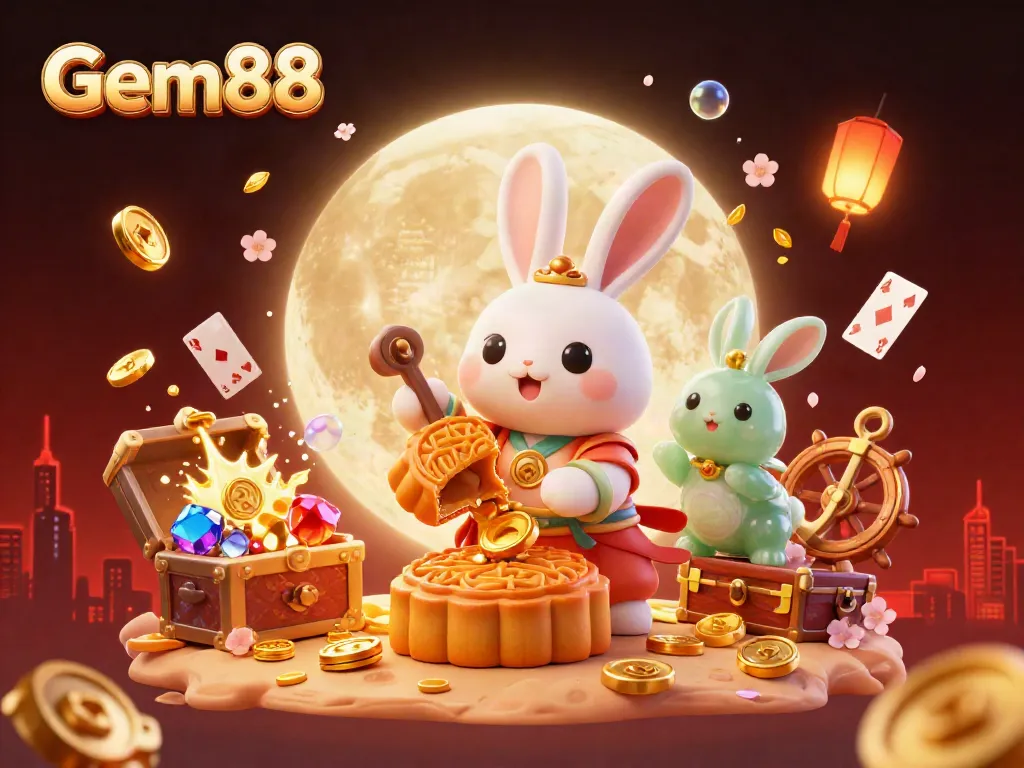 Experience Gem88's vibrant moon-themed casino adventure with dynamic characters and treasures.
