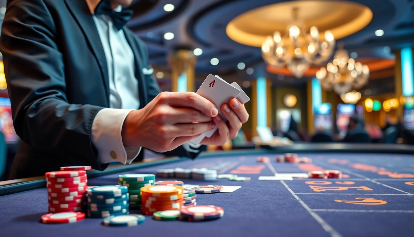 pflegedienst legt Karten an einem Casino-Tisch aus und zeigt spannende Spielmöglichkeiten.
