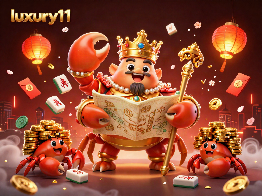 Experience luxury111 and excitement with a vibrant crab emperor amidst casino treasures.