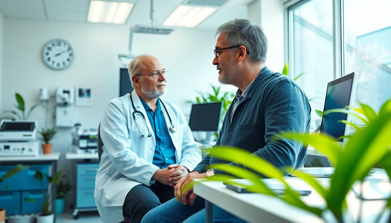 Die deus medical Neuigkeiten im modernen medizinischen Umfeld mit einem Arzt und Patienten.