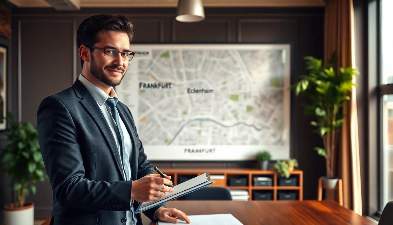 Immobilienmakler Frankfurt Eckenheim verhilft Klienten in einem eleganten Büro zu Immobilien.