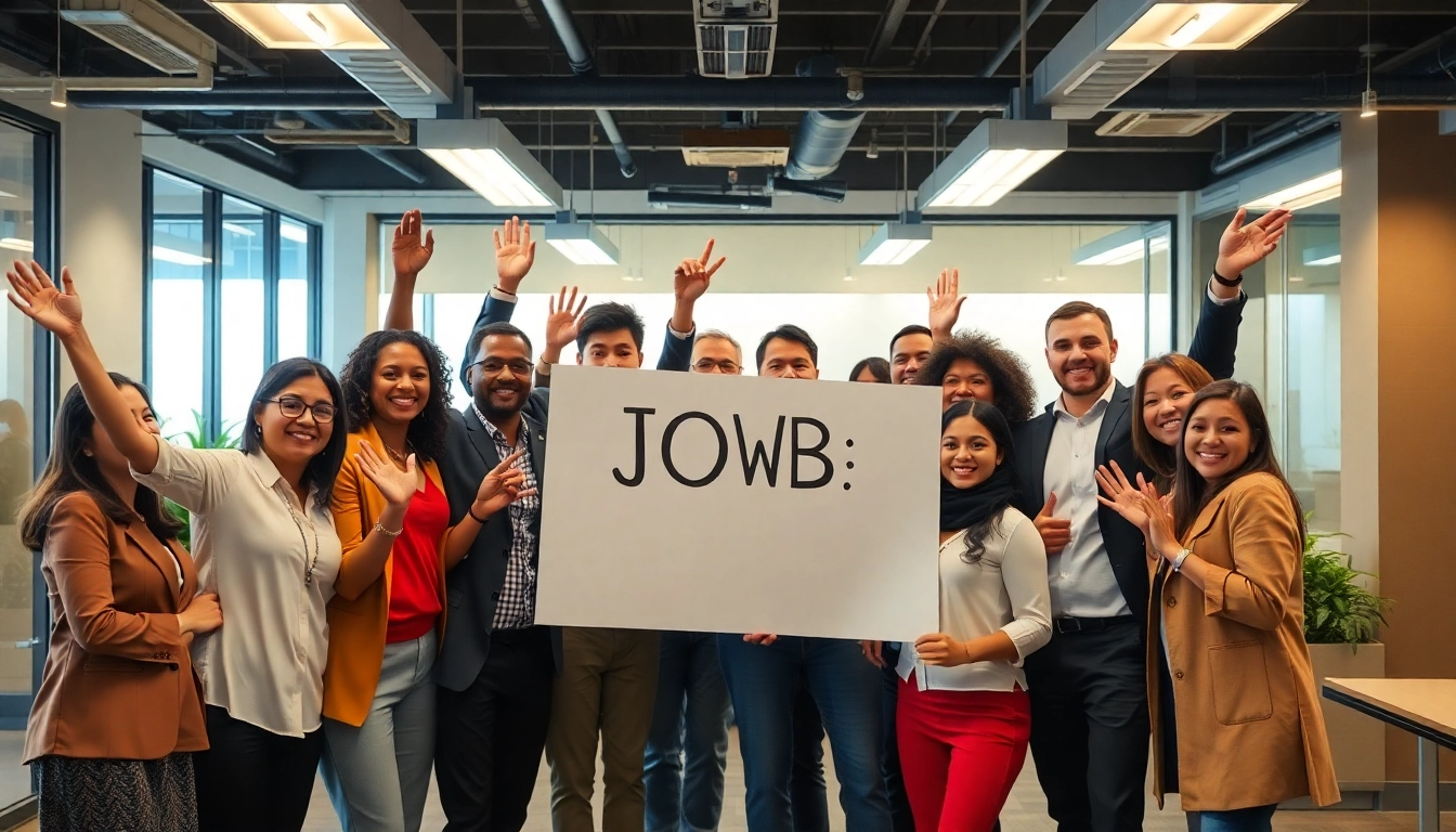 Celebrate successful Stellenangebote with diverse professionals in a vibrant office.