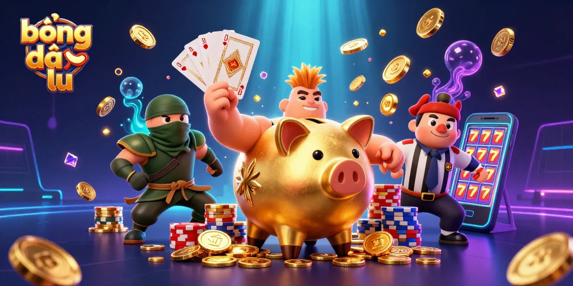 Experience the thrill of bóng đá lu with golden coins and vibrant casino elements in this dynamic scene.