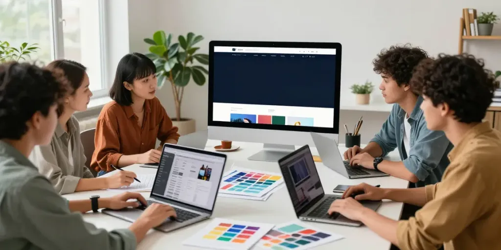 Webdesign Saarland: Kreatives Team arbeitet an modernen Website-Entwürfen.