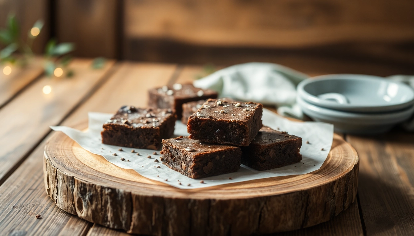 Leckere Daga Brownies, frisch gebacken und präsentiert auf einem rustikalen Brett, ideal für Naschkatzen.