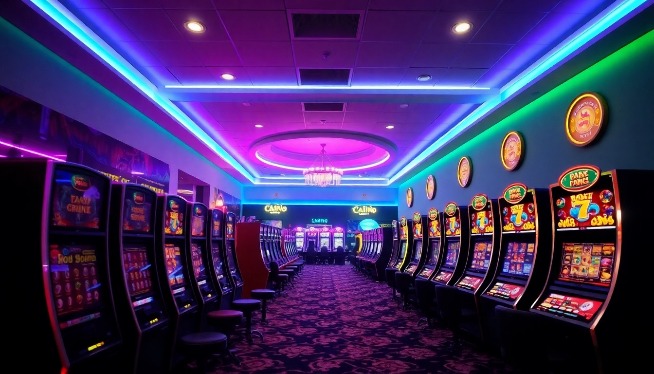Spiele im casino online mit bunten Spielautomaten in einem lebendigen Casino-Interieur