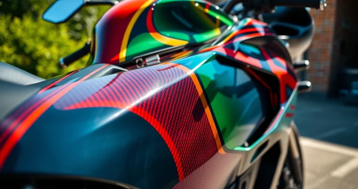 Motorrad folie kaufen - Stylish motorcycle wrap showcasing glossy carbon fiber texture for personalized bike design.