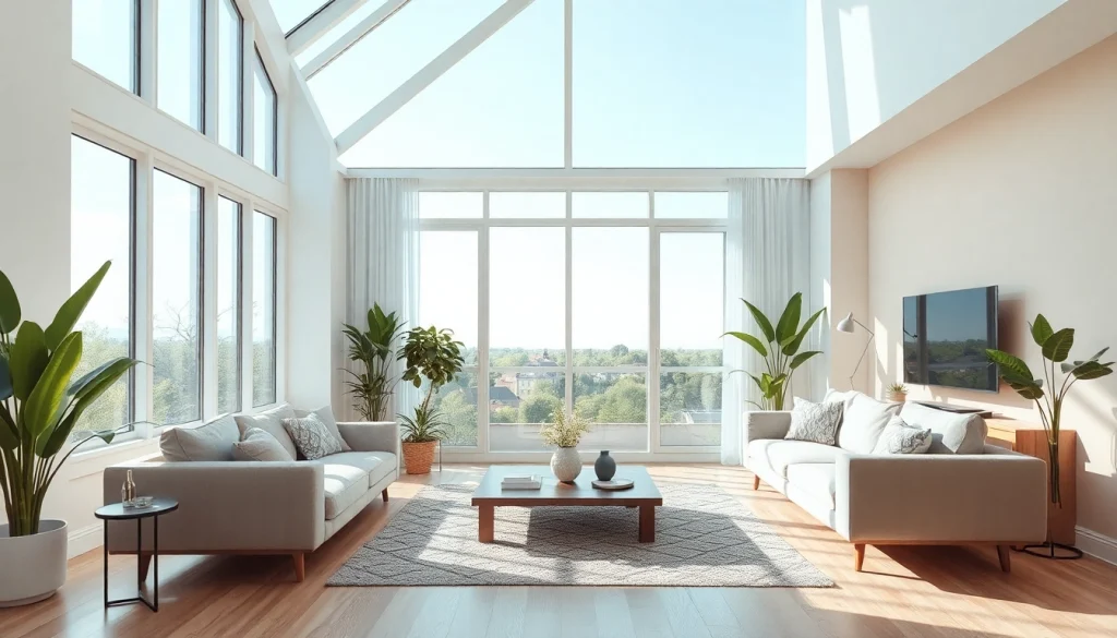 Inspirierender Wohnraum, der Raumgestaltung durch natürliche Lichtquellen und harmonische Farbtöne zeigt.