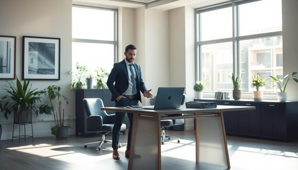 Headhunter arbeitet konzentriert an seinem Schreibtisch in einem modernen Büro.