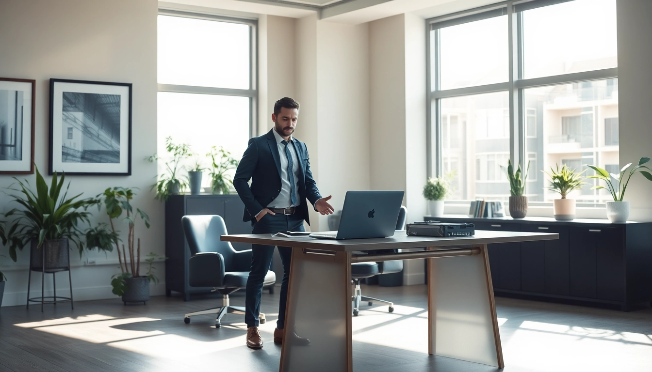 Headhunter arbeitet konzentriert an seinem Schreibtisch in einem modernen Büro.