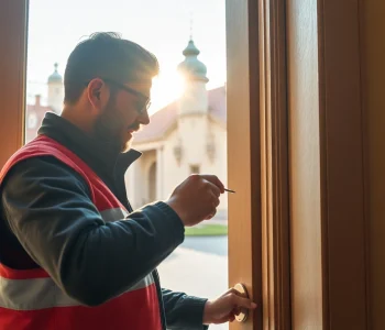 Schlüsseldienst Rastatt öffnet sorgfältig eine Tür mit professionellem Werkzeug.
