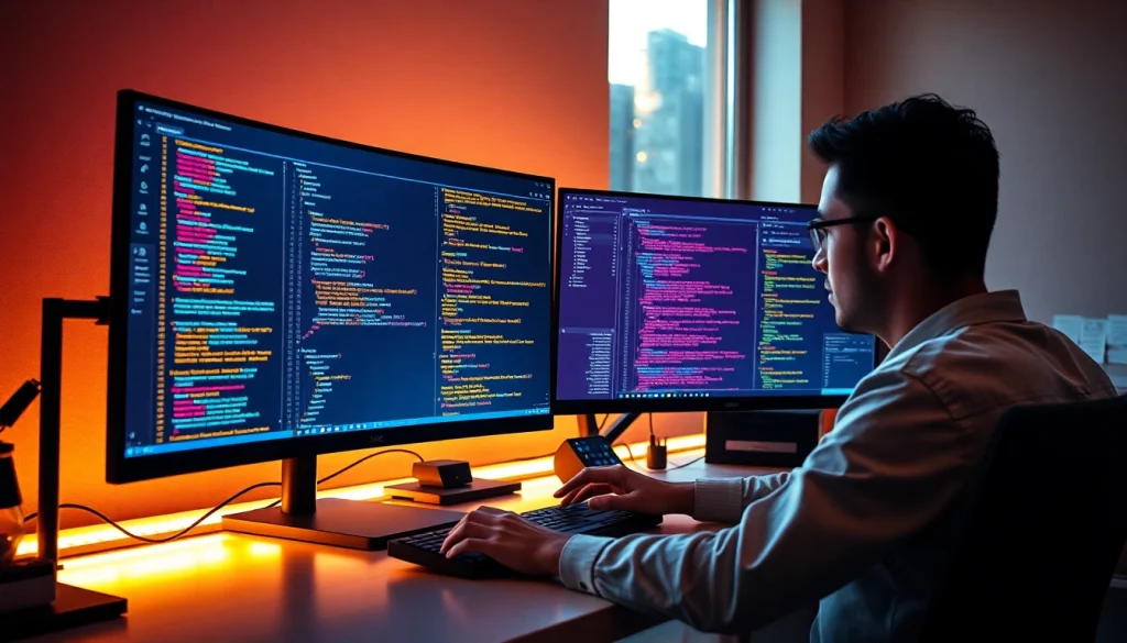 Arbeiten mit Visual Studio 2022 Professional Dauerlizenz ohne Abo in einem modernen Büro, voller kreativer Technologie.