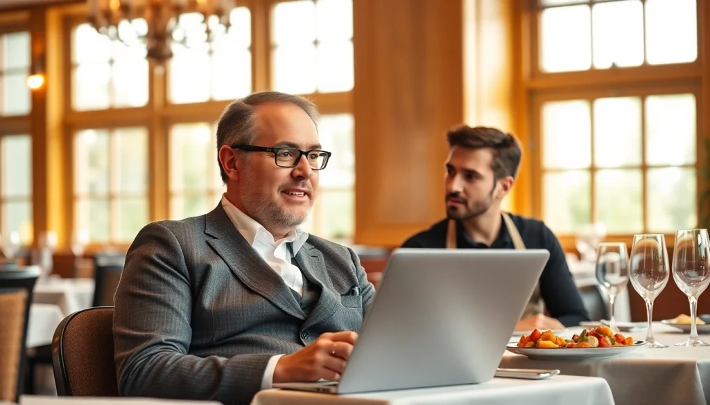 Headhunter Gastronomie berät einen Gehilfen im stilvollen Restaurant über Karrierechancen.