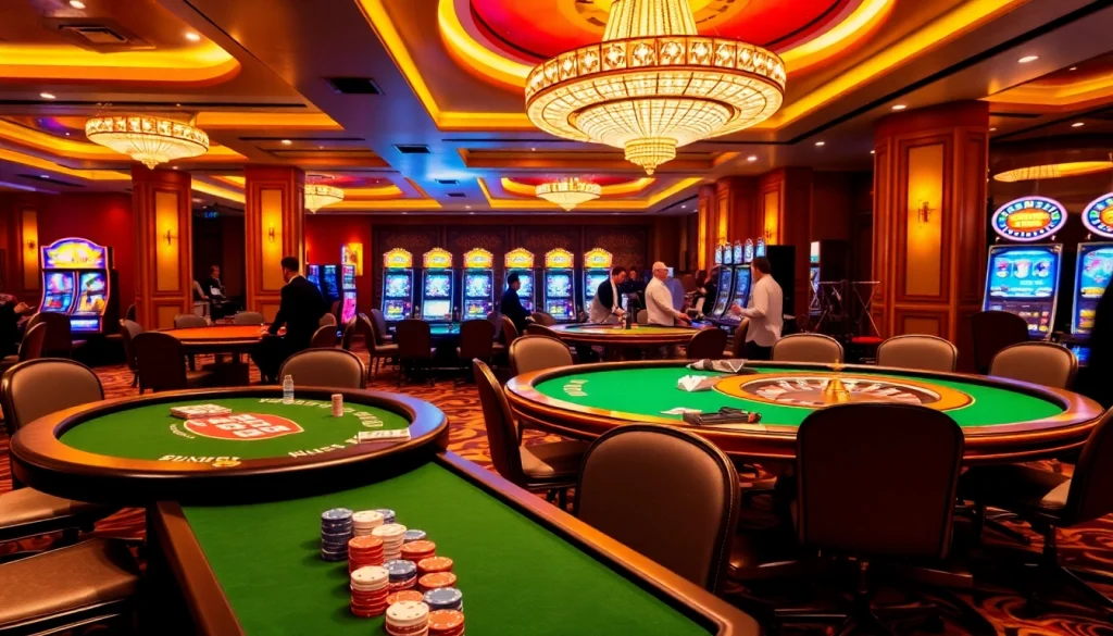 Players enjoying thrilling games at https://bong99.pro/ casino tables with vibrant chips and illuminated roulette.