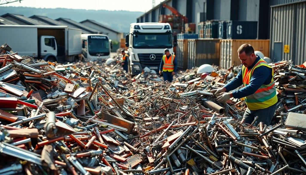 Schrotthandel Wuppertal: Ein geschäftiges Schrottlager in Wuppertal, das effiziente Recyclingpraktiken zeigt.