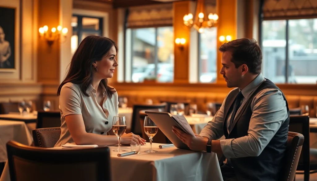 Professionelle Headhunter Gastronomie beraten Bewerber in einem eleganten Restaurant.