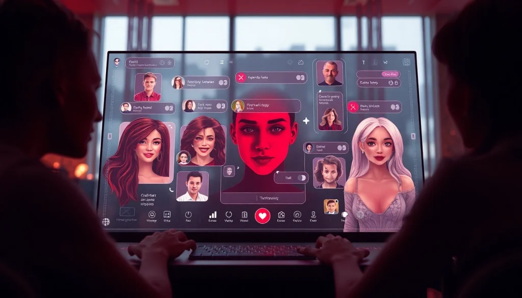 Engaging AI chat interface for porn AI chat, depicting diverse characters and interactive elements.