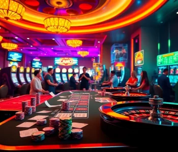 Action-packed gambling scene showcasing 88i nhà cái with casino tables and players in vibrant atmosphere.