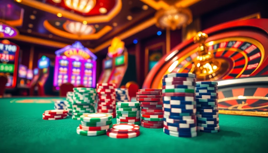 Exciting gaming scene at 88i casino featuring poker chips and slot machines.